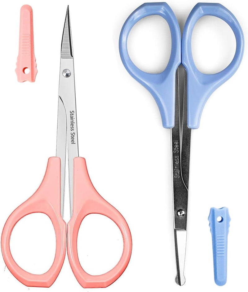 KAJUDA 2 Pcs Eyebrow Scissors for Women， Small Scissors Beauty for Facial Hair, Beard, Ear, Nose, Moustache， Stainless Steel - Image 1